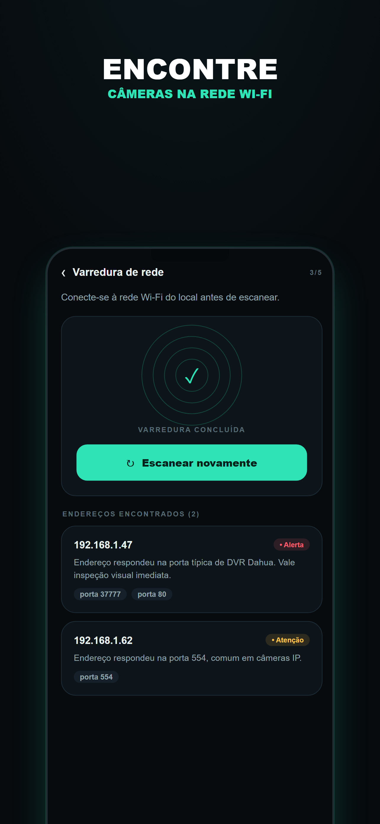 Sonar encontrando câmeras na rede Wi-Fi
