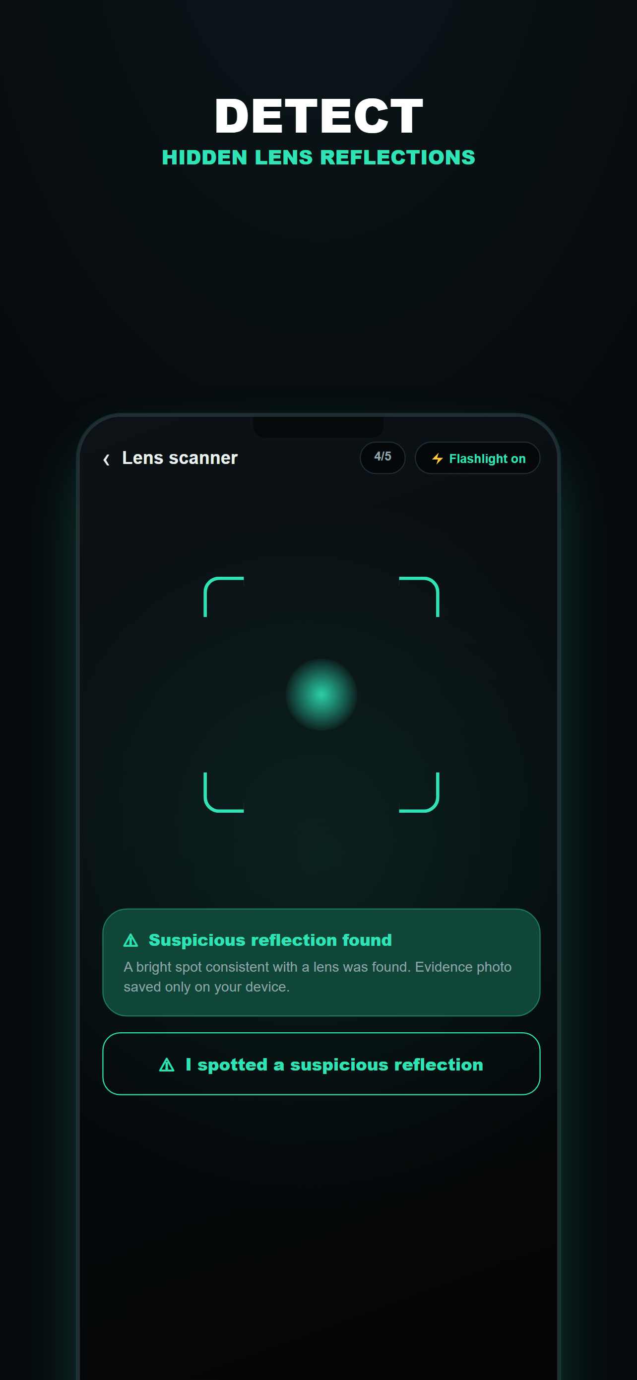 Sonar lens flare scanner detecting hidden camera.
